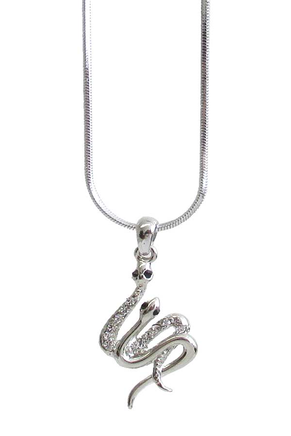 Made in korea whitegold plating crystal double snake pendant necklace