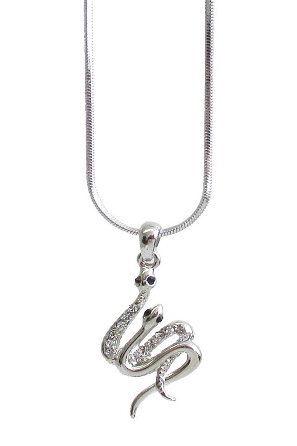 WHITEGOLD PLATING CRYSTAL DOUBLE SNAKE PENDANT NECKLACE