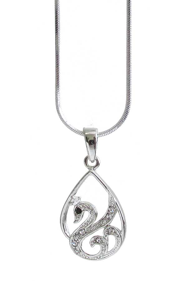 Made in korea whitegold plating crystal swan pendant necklace