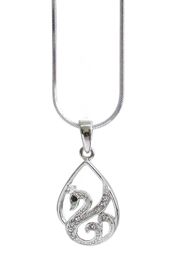 WHITEGOLD PLATING CRYSTAL SWAN PENDANT NECKLACE