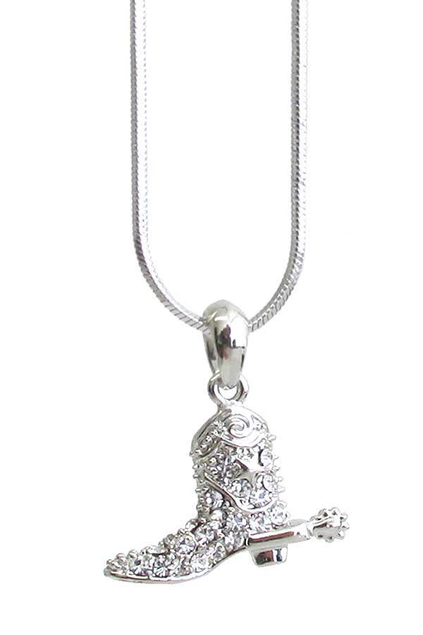 Made in korea whitegold plating crystal cowboy boot pendant necklace
