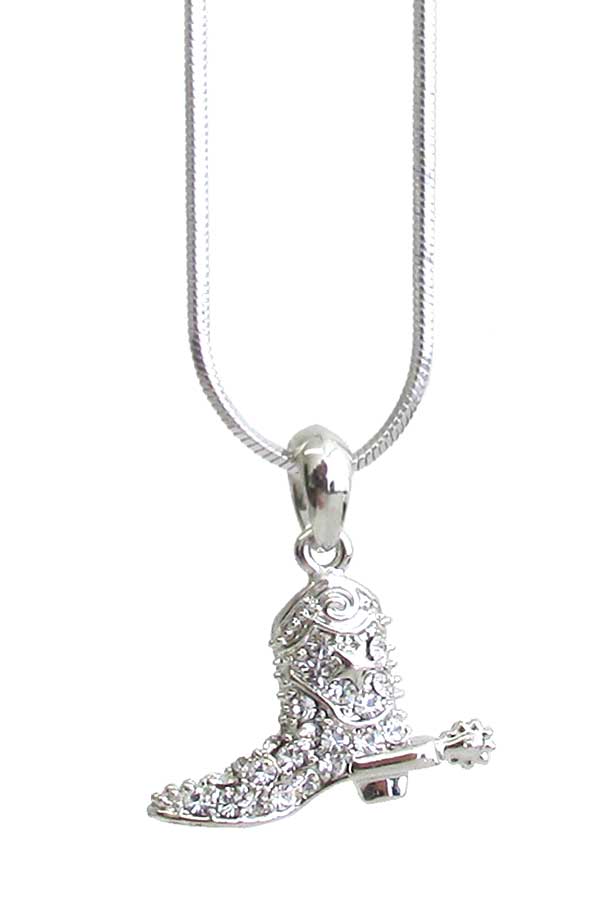 WHITEGOLD PLATING CRYSTAL COWBOY BOOT PENDANT NECKLACE