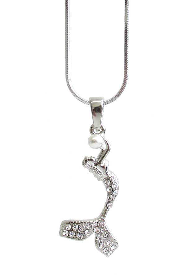 WHITEGOLD PLATING CRYSTAL MERMAID PENDANT NECKLACE