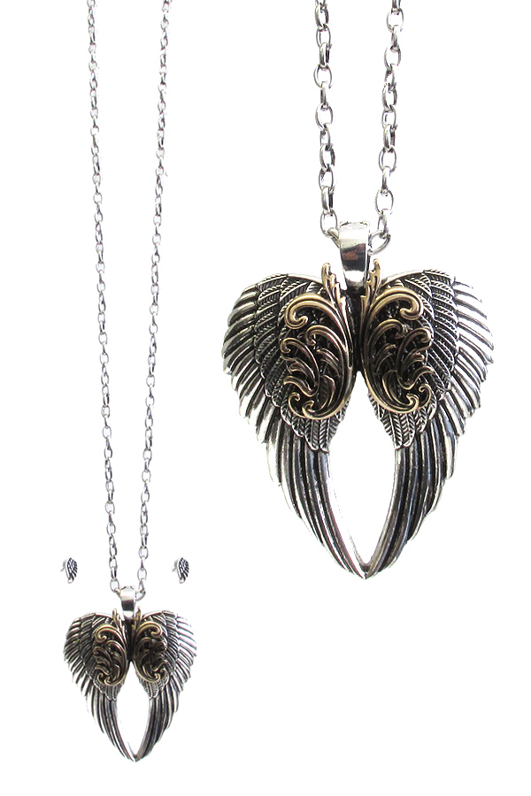 ANGEL WING PENDANT LONG NECKLACE SET