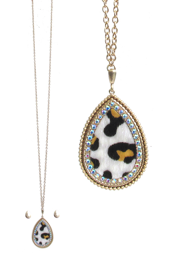 ANIMAL PRINT TEARDROP PENDANT LONG NECKLACE SET