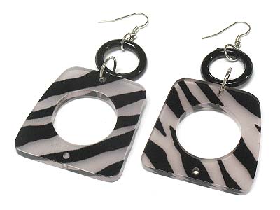 Animal zebra pattern large dangle earring
