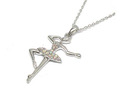 Crystal deco ballerina girl pendant necklace