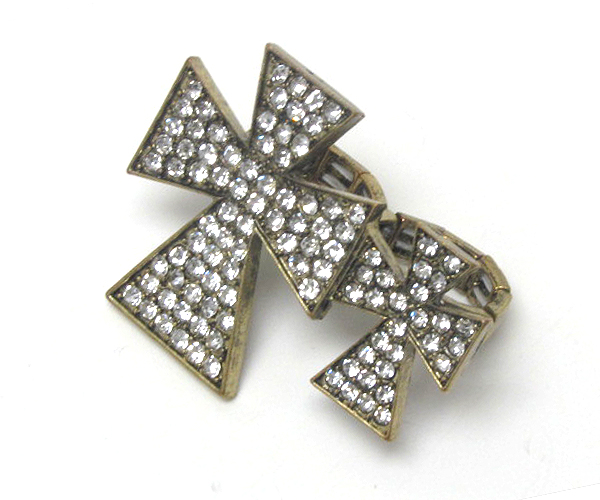 Double crystal fashion cross dual finger ring