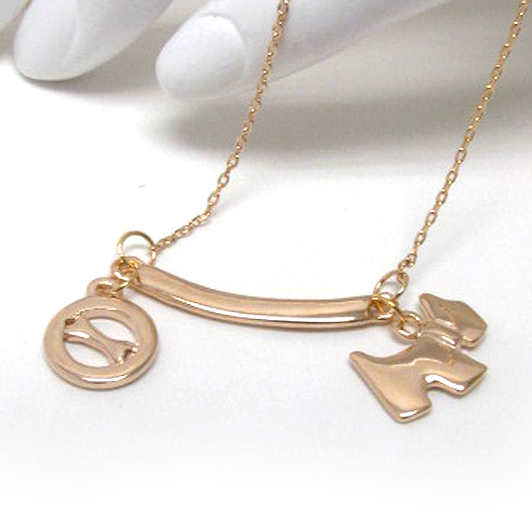 Metal stud doggy and bone dangle necklace