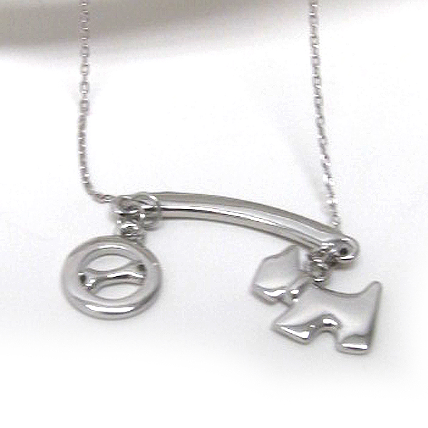 Metal stud doggy and bone dangle necklace