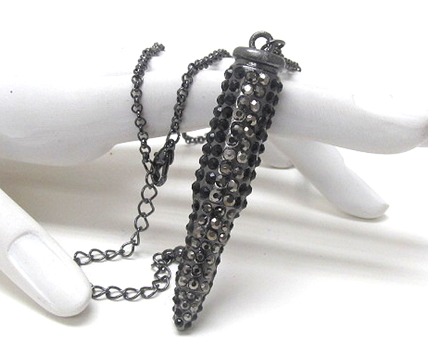 Crystal metal bullet link drop long chain necklace