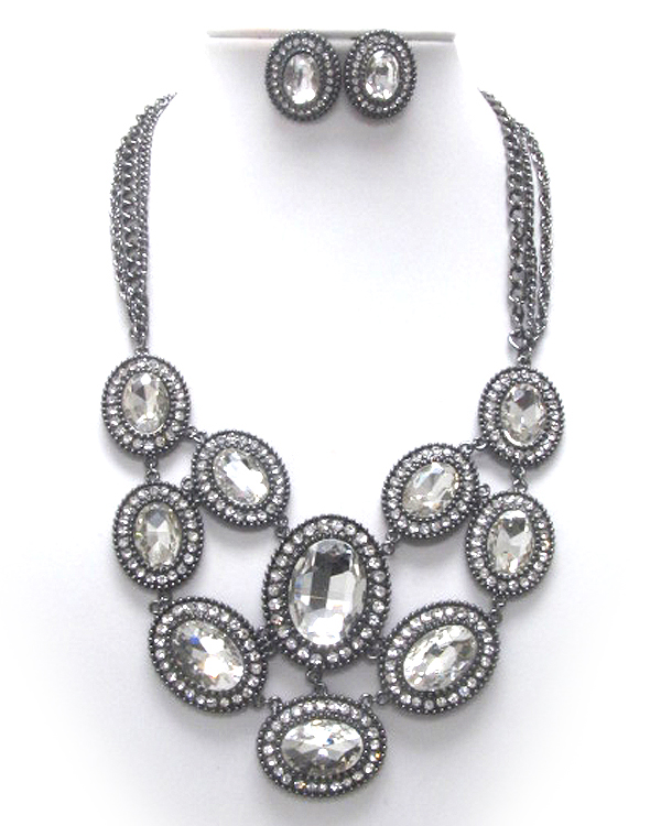 Luxury austirian crystal deco facet glass stone party necklace earring set