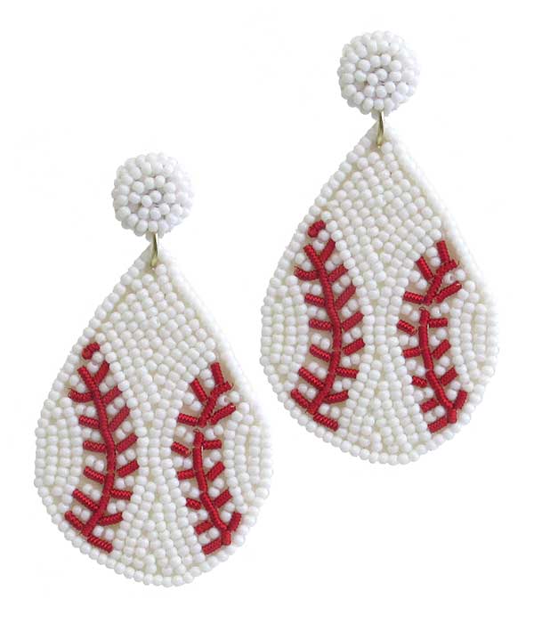 MULTI SEEDBEAD TEARDROP EARRING - BASEBALL