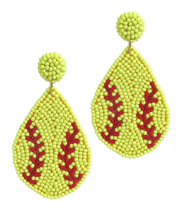 Multi seedbead teardrop earring - softball
