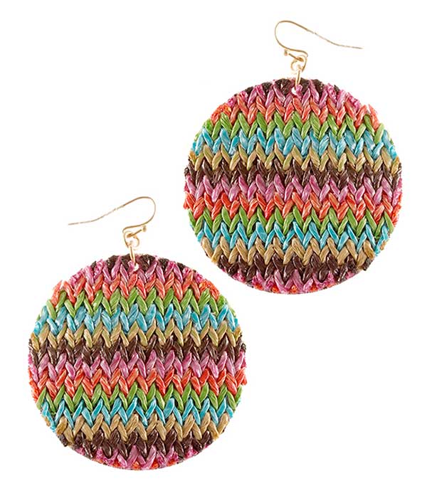Raffia disk earring