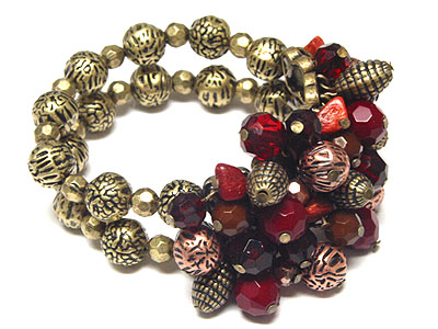 Glass and metal ball dangle double stretch bracelet