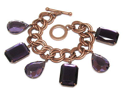 Multi shape epoxy stone charm toggle bracelet