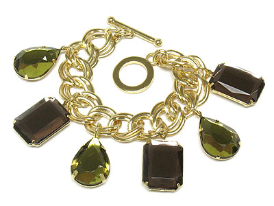 Multi shape epoxy stone charm toggle bracelet