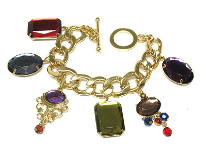 Multi acrylic stone charm toggle bracelet