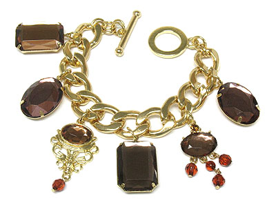 Multi acrylic stone charm toggle bracelet