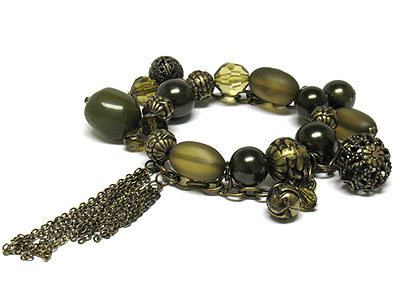 Multi sim pearl and metal ball stretch bracelet