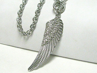 Crystal stud wing pendant toggle chain necklace