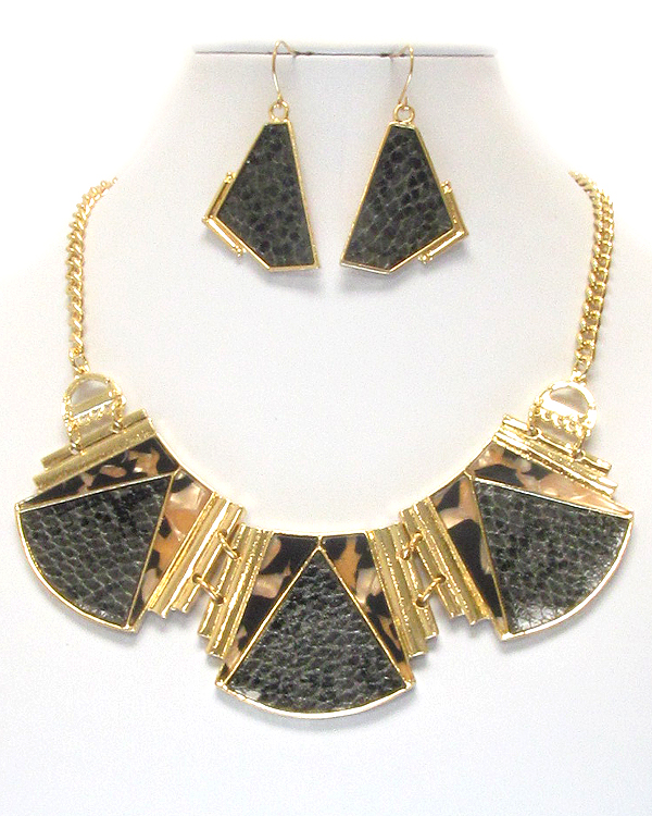 Snake skin deco on metal plate necklace earring set