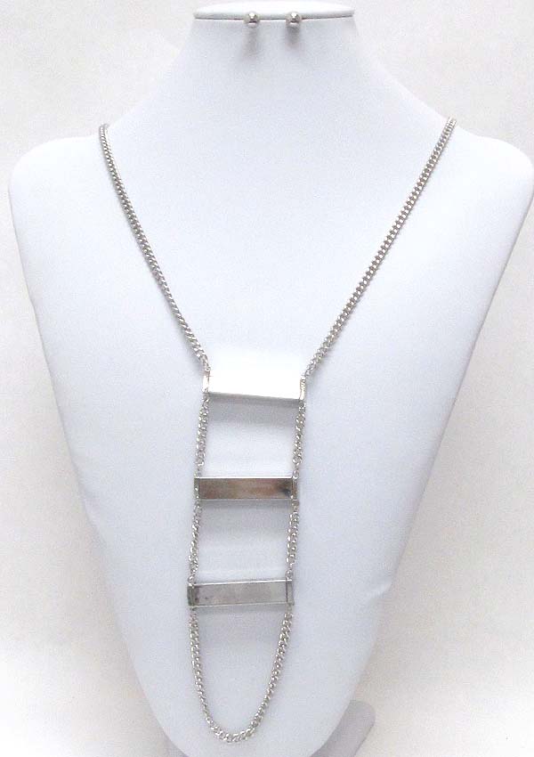 Triple metal bar and chain link drop necklace earring set