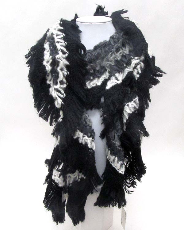Ruffle and fringe mix and twist scarf