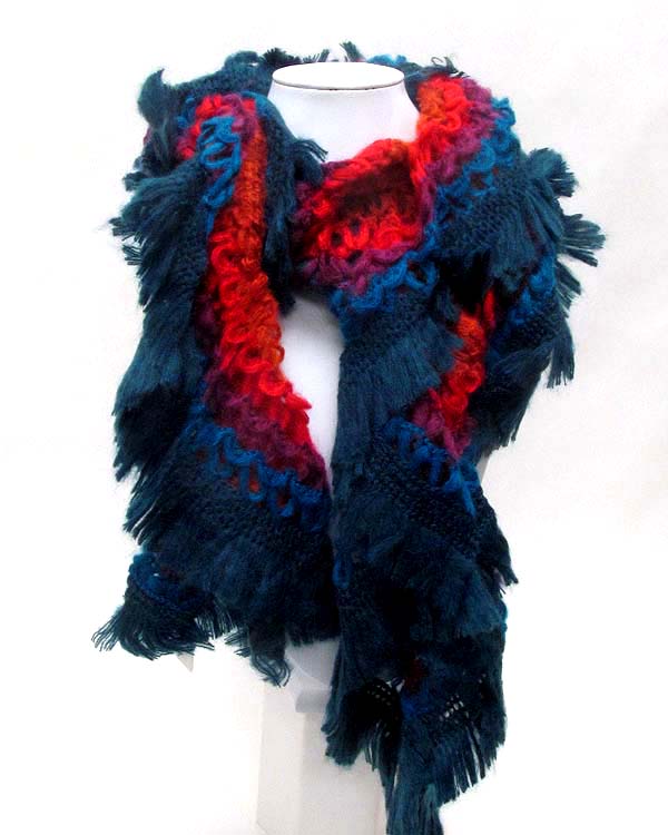 Ruffle and fringe mix and twist scarf