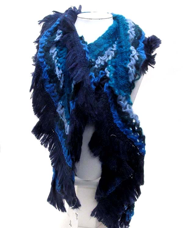 Ruffle and fringe mix and twist scarf