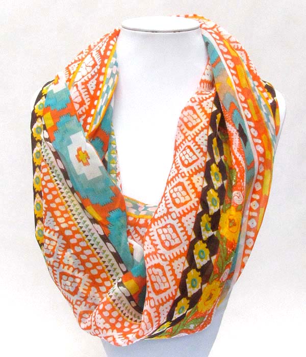 Folkloric pattern print infinity scarf