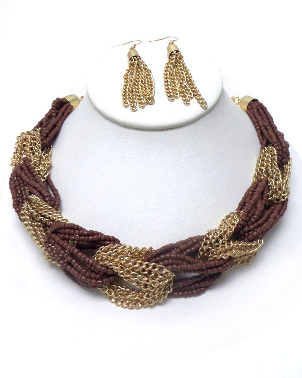 Twisted seed beads necklace set 