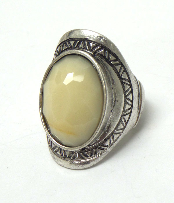Burn silver with border and stone center ring 