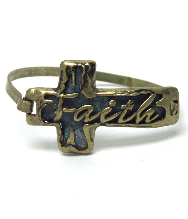 Rustic vintage cross with faith theme bangle bracelet