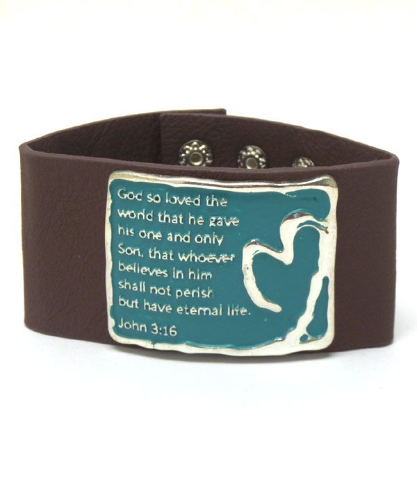 Religious theme leather button band bracelet 