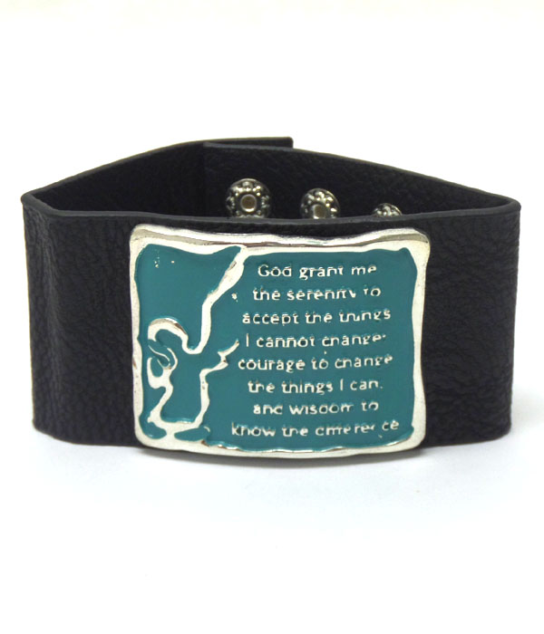 Religious theme leather button band bracelet
