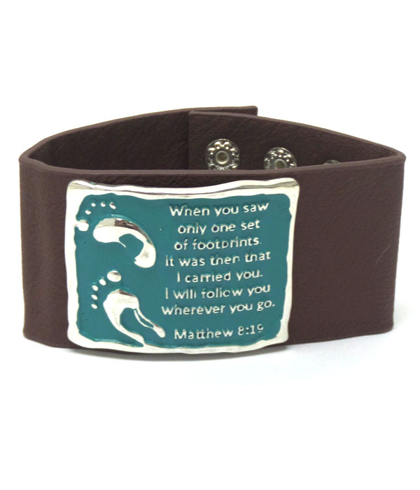 Religious theme leather button band bracelet