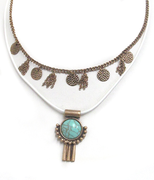 Bohemian style double layer metal leafs drop chain and cord choker set