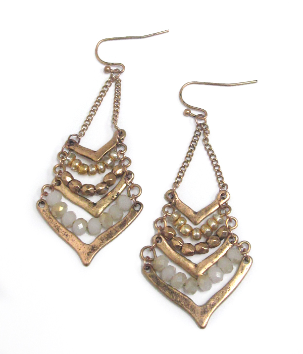 Multi layer metal seedbeads fish hook drop earrings 