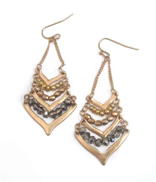 Multi layer metal seedbeads fish hook drop earrings