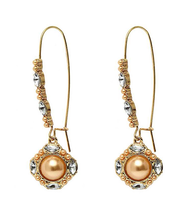Pearl and crystal long fish hook earring