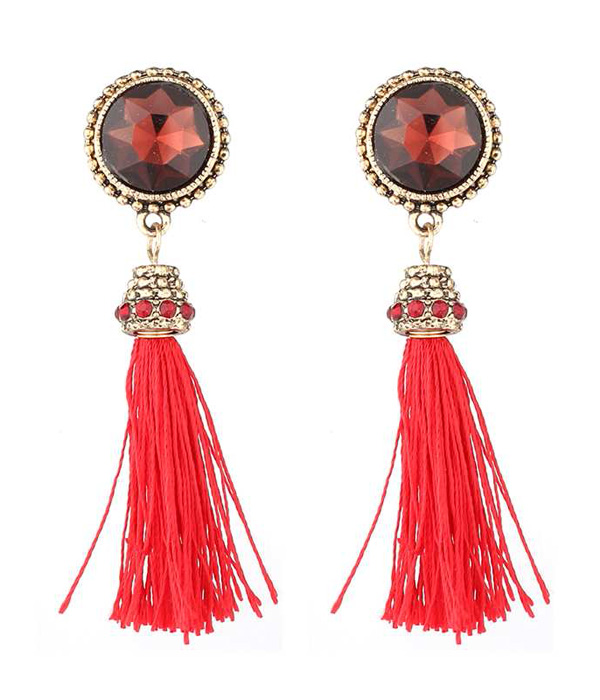 Facet glass and tassel drop earring