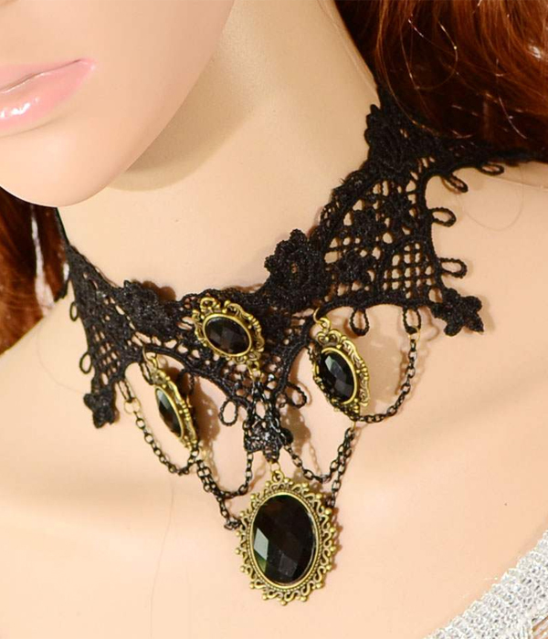 Handmade retro gothic steampunk lace chocker necklace
