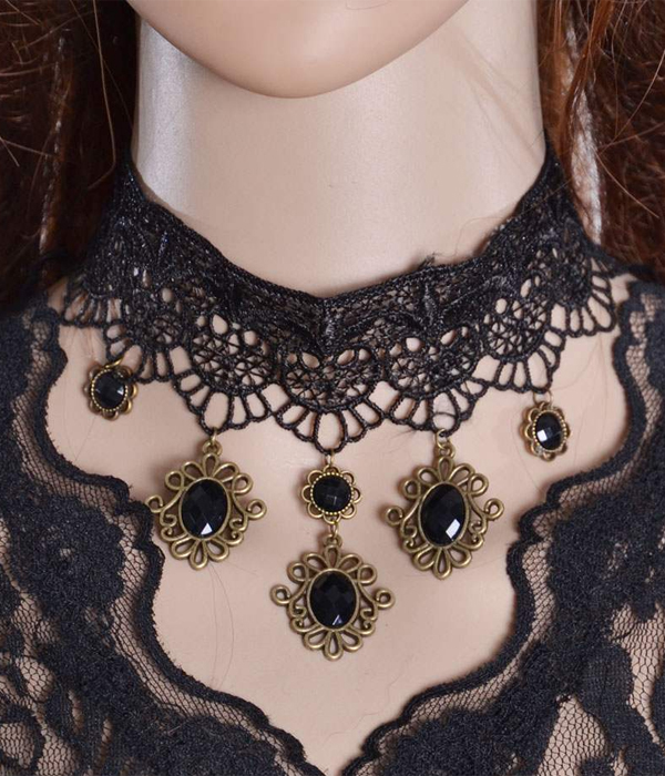 Handmade retro gothic steampunk lace chocker necklace