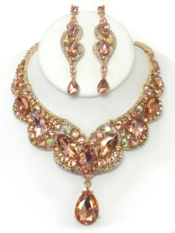 Luxury class victorian style and austrian crystal party necklace earring set