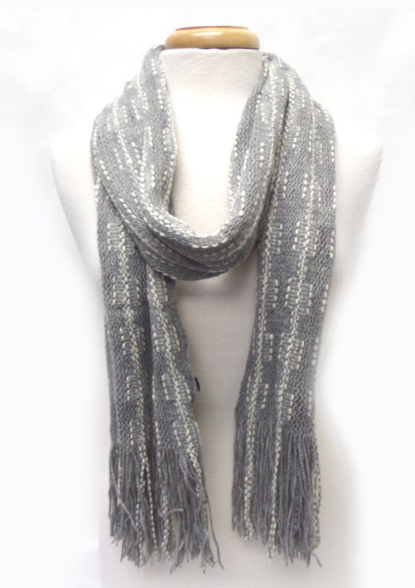 Fringe trim knit scarf