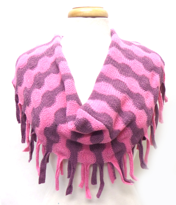 Fringe trim stripe knit infinity scarf