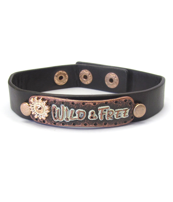 METAL PLATE AND LEATHER BRACELET - WIDE & FREE