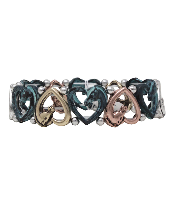 Vintage metal multi heart stretch bracelet